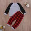 Ensembles de vêtements pour bébés garçons filles ensemble de vêtements de noël en deux pièces vêtements de maison cerf imprimé pull à carreaux pantalons longs rouge/noir