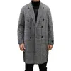 Pelliccia sintetica da uomo YASUGUOJI Casual doppio petto Cappotto di lana da uomo Inverno 2022 Giacca pied de poule da uomo Colletto rovesciato Cappotto lungo di lana a vento T221007