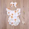 Rompers 024m Lovely Baby Girls Summer Clothes Sunflowers tryck Ruffles Kort ärm Rygglös Jumpsuits Cotton Romper J220922