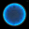 Horloges murales 12 pouces Night Light Clock rond en plastique simple muet commutateur vocal salon 3D décoration murale canapé d'angle