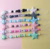 Party Favor Baby Pacifier Clips Silikonpärlor Stjärnklipp söt Soother Holder Spädbarn Nipple Teether nyfödda tugga leksaker matande tillbehör de810