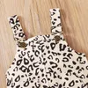 Clothing Sets 3 Pcs Baby Girls Casual Outfits Ribbed Fly Sleeve Round Neck Bodysuit Leopard Print Suspender Skirt Bow Headband 221007