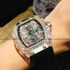 Montre mécanique multifonction SUPERCLONE Richa Milles pour hommes, entièrement automatique, ajourée, bande de verre cristal transparente personnalisée, Atm S3F1 SSOD 51H4