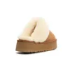 Klassisk australisk plattform Slipper Designer Winter Fur Slippers Fluffy Slides Chestnut Elastic Band Thick Bottom Real Leather Australia Snow Boots