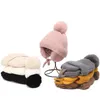 Chaud hiver bébé chapeau mignon pompon épais tricoté enfants oreillette casquette couleur unie enfants oreille Protection bonnet casquettes