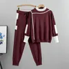 Womens Two Piece Pants Autunno Runway 2 pezzi Set maglia manica lunga pullover maglione casual patchwork fashio maglione top e pantaloni abiti primavera 221007