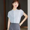 여성용 블라우스 Simgent Summer Chiffon Blouse Women 2022 DOT 스트라이프 짧은 슬리브 우아한 사무실 레이디 Thirts 여성 상단 Blusas SG2332