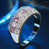 Klusterringar rosa kristallförlovningsring med silverfärg CZ Stone för kvinnor Zircon Party Jewelry Gift Girl Anillos Mujer
