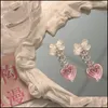 Dangle Chandelier Vintage Pink Y2K Peach Heart Tassel Dangle Earrings For Women Harajuku Bowknot Korea Stud Earring Resin Lulubaby Dhhnb