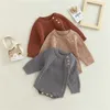 Barboteuses Nouveau-né Bébés Filles Garçons Chandail Tricoté Barboteuse Solide Manches Longues Bouton Chaud Automne Hiver Toddler Vêtements Combinaisons J220922