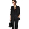 Women's Two Piece Pants Jacket Womens Business Suits Black Female Office Uniform Ladies Winter Formal Prom Party 2 Single Breasted