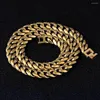 Cadenas Collar grueso chapado en oro de 24 quilates Cadena de eslabones cubanos con bordillo plano de Miami de acero inoxidable pulido alto para hombres