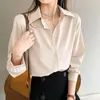 Kvinnors blusar 2022 Summer Women Casual Button Up Shirt Long Sleeve Top Black Chiffon White Woman