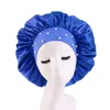 Nyligen kvinnor Satin Bonnet Hat Soft Elastic Band Silky Night Sleeping Cap Hair Wrap Salon Makeup Hair Care Turban Accessoriet