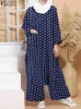 Etniska kläder 2st Kaftan Women Muslim Printed Set Zanzea Casual Long Sleeve Pants Female Polka Poots Topps Elastic Midjebyxor 221007