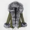 Trenchs de femmes Oftbuy 2022 Véritable fourrure imperméable Parka Veste d'hiver Femmes Grand col naturel Capuchon amovible épais chaud vêtements d'extérieur