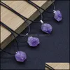 Pendant Necklaces Amethyst Pendant Necklaces Leather Rope Crystal Cluster Necklace Jewelry Accessories 2 5Ks Q2 Drop Delivery 2021 Pen Dhq4M