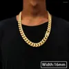 Kedjor 24K Gold Plated Chunky Halsband Högt polerat rostfritt stål Miami Flat Curb Cuban Link -kedja för män