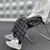 Mens Pants Men Casual Plaid ankel längd Löst bred ben Allmatch Elastic midja modebyxor Streetwear Harajuku Korean Retro Ins 221007