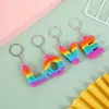 Push Fidget Toys Hairy Furry Alphabet Letter Simple Key Chain Keyring Rainbow Sensory Fidgets Finger Fun Game Christmas New Year Easter Kids Gifts