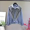 Kvinnorjackor Kvinnors vintage rivet Tassel Denim Jacka Kvinnor Turned Collar Casual Coat Kvinnlig utkl￤der Feminin Streetwear Jean