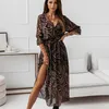 Casual Kleider Frauen Blumendruck Lange Sommer Boho Sexy V-ausschnitt Halbarm Weibliche Vintage Seite Split Big Saum Maxi 221007