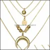 Pendant Necklaces Moon Disc Women Jewelry Necklace Mtilayer Plated Gold Lady Chain Fashion Personality Long Tag Pendant Necklaces 2 3 Dhqnh