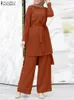 Ethnic Clothing Elegant Women Long Sleeve Blouse Muslim Sets ZANZEA Spring Fashion Pants 2PCS Casual Loose Matching Islamic 221007