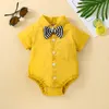 Pagliaccetti Baby Boy Summer Tuta Top Manica corta risvolti Casual Party Tasca sul petto Bottoni Tuta con papillon Abbigliamento J220922