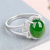 Cluster Rings Retro Silver 925 Jewelry Ring For Women Oval Green Chalcedony Zircon Gemstone Open Finger Accessories Wedding Engagement