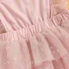 Barboteuses Bébé Filles Été Combinaison Sans Manches Col Carré Paillettes Fête Enfant Princesse Volants Tulle Barboteuse Vêtements Mignons J220922