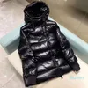 2023 new fashion designer Women's Down & Parkas Loose Fit Diagonal Zip A-Line Stand Collar Hooded Shiny Embroidered Badge Couples Same Nation Style Thicker Bread