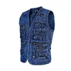 Mäns västar män väst denim Waistcoat Jacket Deep Blue Male Sleeveless Coat Spring Autumn Multi-Pocket Jeans Gilet Outwear Chalecos 221008