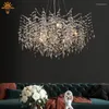 Candeliers Design moderno Cristal de luxo Cristal lustre longa árvore prateada Ramo de brilho de brilho Luzes pendentes para villa lâmpada de jantar da sala de estar