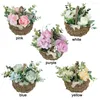 Decorative Flowers Furnishing Articles Bowknot Hand Woven Flower Basket Miniature Potted Plant Modern Home Decoration Ornament