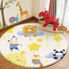 Carpet Alfombra Infantil Cartoon Round Carpet Floor Mat Bedroom Flannel Animal Rug AntiSlip Baby Play Mat Kids Room Decoration Mats 221008