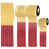 Conjuntos de talheres de aço inoxidável garfo de ouro vermelho Faca de colher 24pcs Conjunto de talheres espelho Minflethware Dinnerware Dinner Kitchen Talheres de talheres