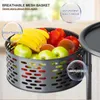 Colanders Strainer Roestvrij staal 5 lagen keuken roterende plank 360 graden manden fruit groente opbergrek vloer ronde plank met wielen 221008