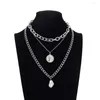 Chains Vintage Coin Pendants Necklace Women Chunky Chain Baroque Simulated Pearl Neck Decoration 2022 Layered Costume Jewelry