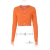 Women's Knits Tees Hugcitar Orange Long Sleeve Feather Knit Buttons Cardigan Sexy Crop Top Sweater Autumn Women Korean Party Y2K Halloween Clothes 221007