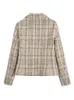 Abiti da donna Evfer Womens Monopetto Due tasche Primavera Autunno Giacche corte Chic Lady Plaid Print Casual Texture Khaki Blazer