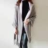 Berets Women Fashion Solid Tassel Scarf Retro Double Sided Long Sleeve Shawl Loose Atmosphere Simple Temperament