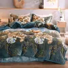 Bedding Sets Warm Winter Thick Fleece Fabric Flowers Printing Set Soft Flannel Velvet Duvet Cover Bed Sheet/Linen Pillowcases 4pcs