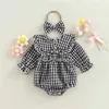 Strampler Herbst Frühling Nette Neugeborene Baby Mädchen Kleidung Mode Plaid Print Strampler Rüschen Lange Ärmel Overall Stirnband 2 Stück J220922