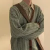 Montos masculinos vintage retalhos de retalhos vicultores v suéter de pescoço cardigãs homens moda butondown jit jake para homens outono solto de manga longa 221007