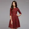 Повседневные платья Женщины элегантное платье A-Line 2022 Vintage Printing Party Vestidos Трех четверть рукава Осеннее пластики