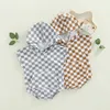 Rompers Baby Summer Clothes Checkerboard Print Kort ärm Huven Söt bomulls andning Småbarn Girl Boy Jumpsuit Rompers J220922