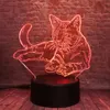 Luzes noturnas Ilus￣o 3D deitada de deitado gato l￢mpada acr￭lica 7 cores muda a luz da noite toque USB com controle remoto ideal para o quarto
