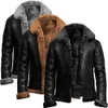 Leather Jacket Coat Winter Faux Fur Warm Thick Coats Solid Black Zipper Motorcycle Mens Fashion Clothing Trends