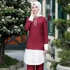 Etnik Giyim Müslüman Kadın Uzun Üstler İslam Setleri Pantolon Abaya Dubai Patch Tasarımları Ramazan Dua Kıyafetleri 2 Parça Set 221007